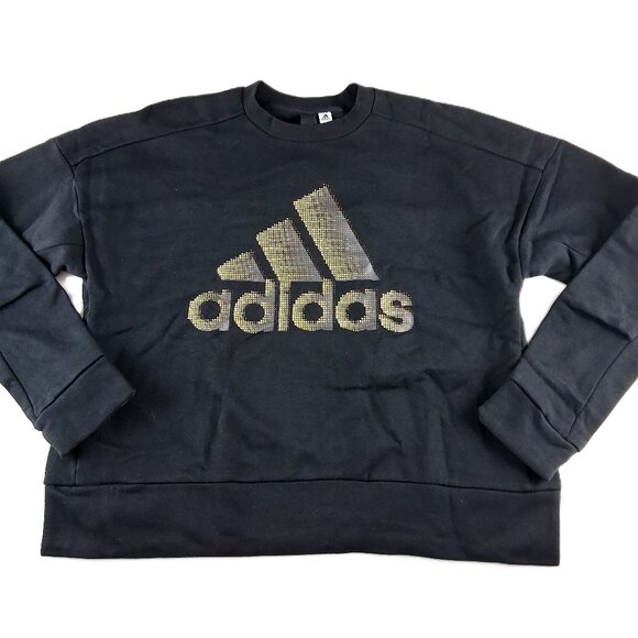 Adidas Glam Logo Crewneck Sweatshirt Women's Size Medium Black Athletic Pullover - Picture 1 of 6